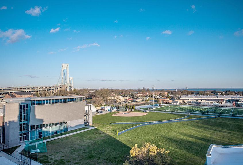 Poly Prep Dyker Heights Campus overview of fields, novogratz, and verrazzno bridge